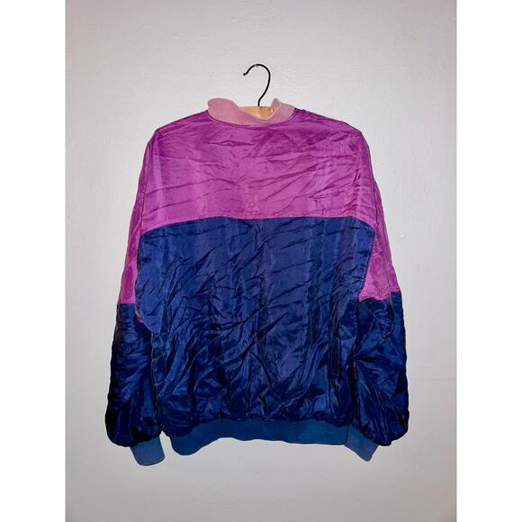Bill Blass Mens Jacket Long Sleeve Full Zip Up Silk Navy Blue Purple Size Medium - Picture 2 of 3